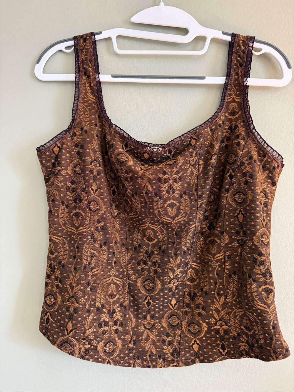 Arianne Vintage Brown Gold Floral Brocade Corset Y2K Tank Top Size Large